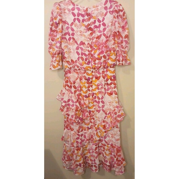 Tyler Boe Dress Sz 4 Pink Floral 100% Silk A-line Midi Ruffled Lined $388 NWT - Picture 7 of 16